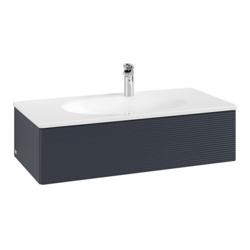 V&B Meuble sous lavabo Éclairage tiroir Antao 98,8x25,6x49,3cm, avec façade, bleu mat avec laque