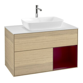 V&B Meuble sous-lavabo Finion 100, blanc brillant, éclairage mural, réglette Peo m Lac, Oa ven