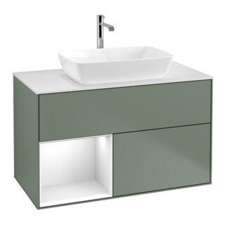 V&B Meuble sous lavabo Finion 100, blanc brillant, laqué, huile et laqué
