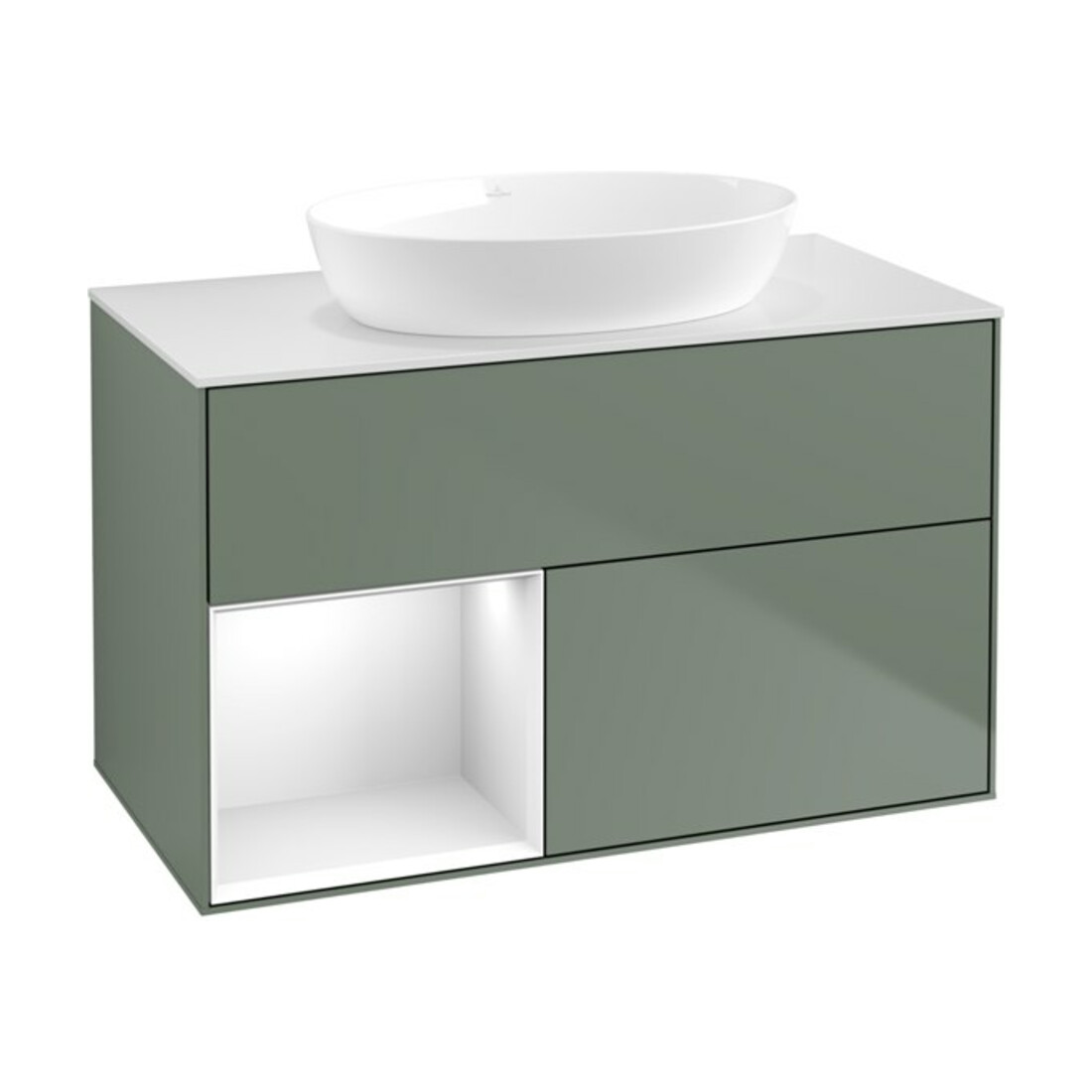 V&B Meuble sous lavabo Finion 100, blanc brillant, laqué, huile, mat laqué