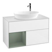 V&B Meuble sous lavabo Finion 100, blanc brillant, laqué, poignée olivier-1