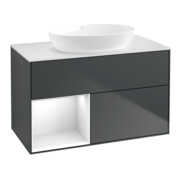 V&B Meuble sous lavabo Finion 100, blanc brillant, poignée bleu mat-1