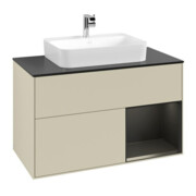 V&B Meuble sous lavabo Finion 100, blanc brillant, poignée rouge brillant, gris brillant