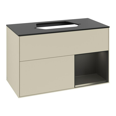 V&B Meuble sous lavabo Finion 100, blanc brillant, poignée rouge brillant, gris brillant