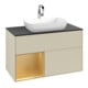 V&B Meuble sous lavabo Finion 100, blanc brillant, rangement doré mat, poignée argent mat-1