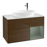 V&B Meuble sous lavabo Finion 100, blanc brillant, tiroir huilé, placage noyer-1