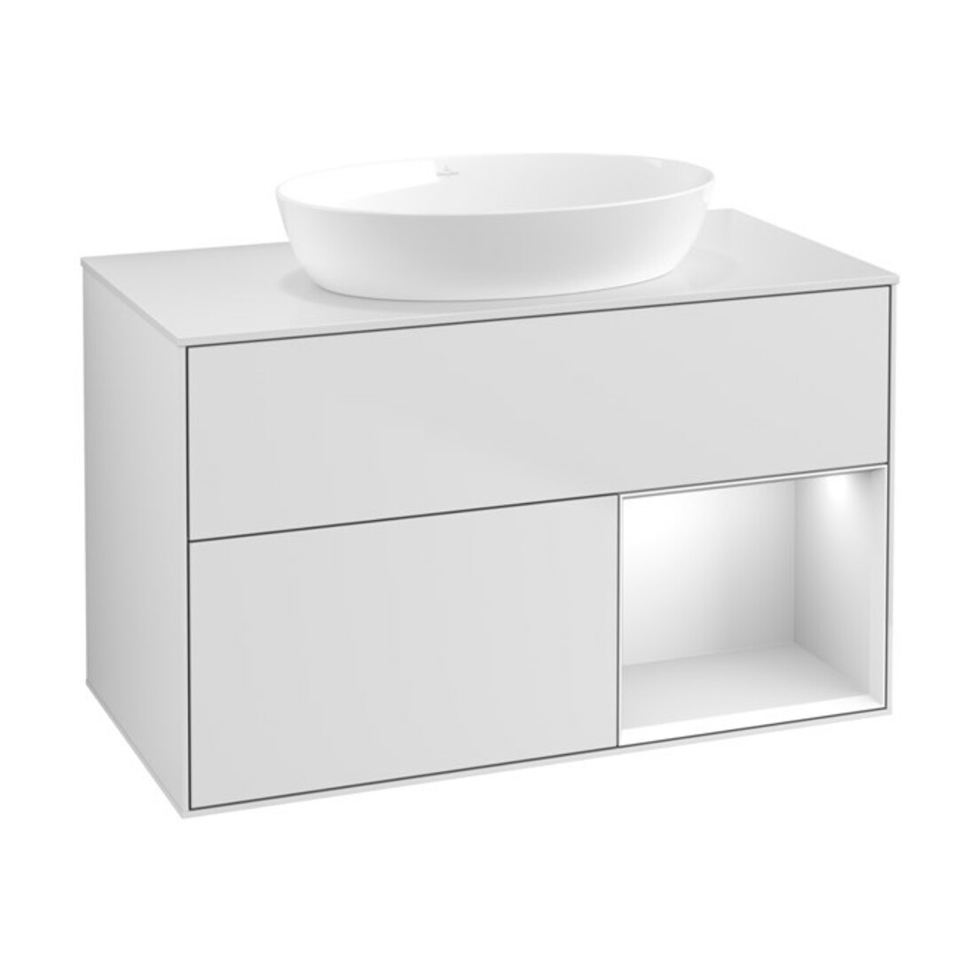 V&B Meuble sous lavabo Finion 100, blanc mat, 1 porte blanc mat laqué