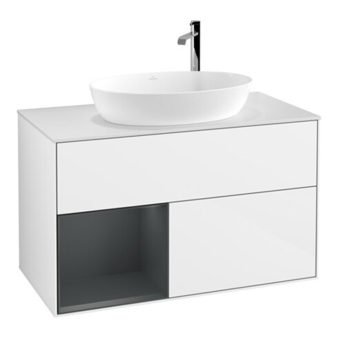 V&B Meuble sous-lavabo Finion 100, blanc mat, 1 tiroir avec laque, blanc brillant