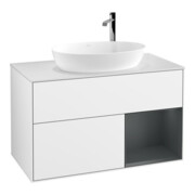 V&B Meuble sous lavabo Finion 100, blanc mat, 1 tiroir avec laque blanche brillante