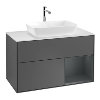 V&B Meuble sous lavabo Finion 100, blanc mat, 1 tiroir moyen, laqué, anthracite mat