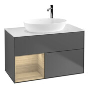V&B Meuble sous lavabo Finion 100, blanc mat, avec étagère, anthracite mat