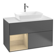 V&B Meuble sous-lavabo Finion 100, blanc mat, avec étagère, anthracite mat