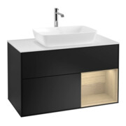 V&B Meuble sous lavabo Finion 100, blanc mat, avec étagère, façade en laque bleue mat-1