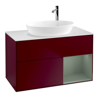 V&B Meuble sous lavabo Finion 100, blanc mat, avec étagère, huilé avec laque, poignée m
