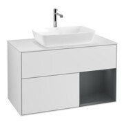 V&B Meuble sous lavabo Finion 100, blanc mat, avec étagère médiane laquée blanche
