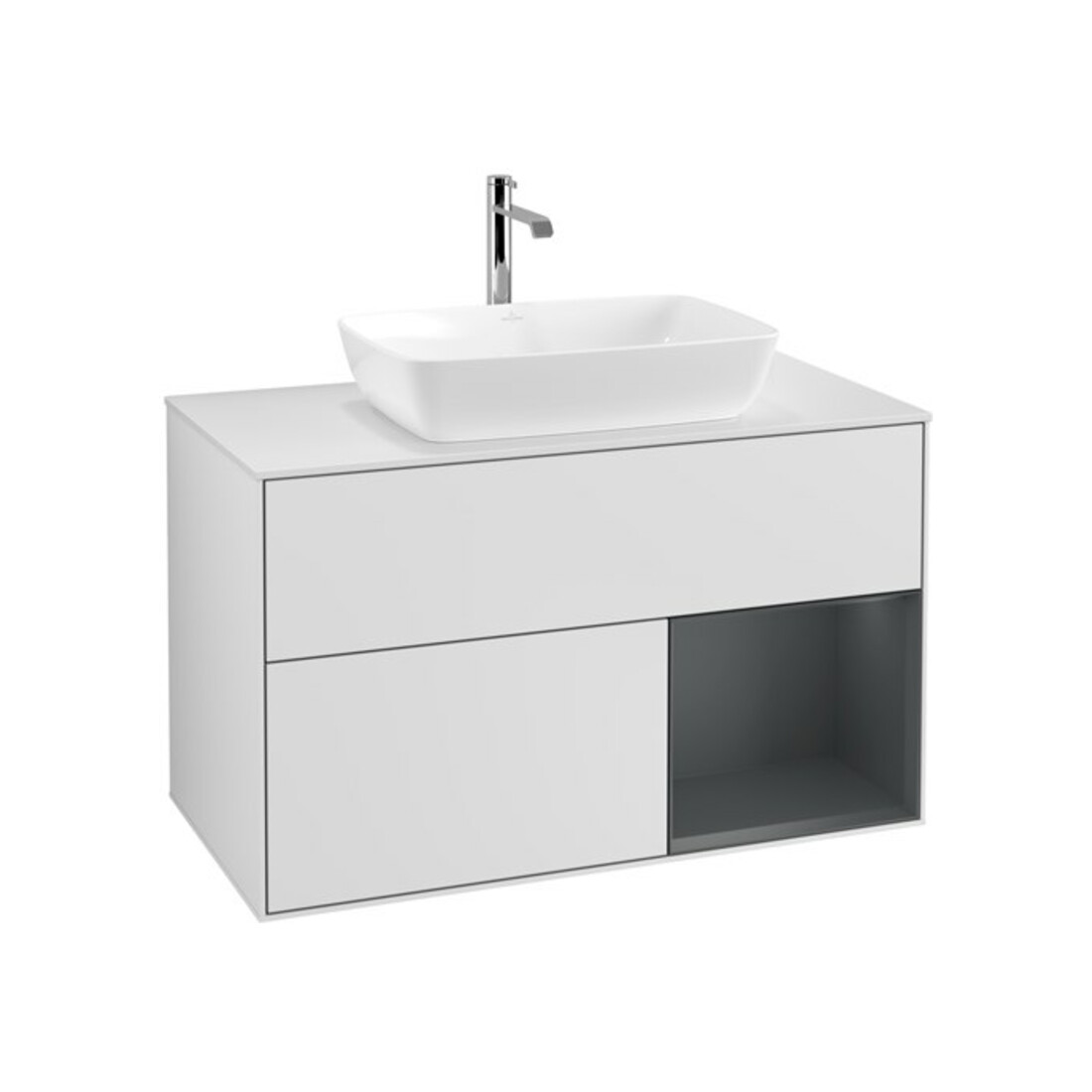 V&B Meuble sous lavabo Finion 100, blanc mat, avec étagère médiane laquée blanche