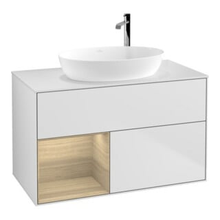 V&B Meuble sous lavabo Finion 100, blanc mat, avec étagère ouverte, blanc mat laqué