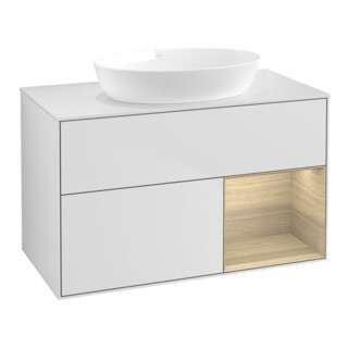 V&B Meuble sous lavabo Finion 100, blanc mat, avec étagère ouverte, blanc mat laqué