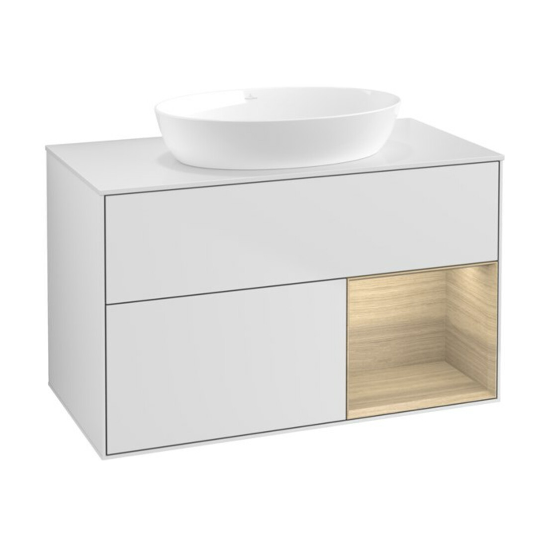 V&B Meuble sous lavabo Finion 100, blanc mat, avec étagère ouverte, blanc mat laqué