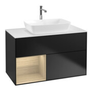 V&B Meuble sous lavabo Finion 100, blanc mat, avec étagère ouverte, bleu mat laqué-1