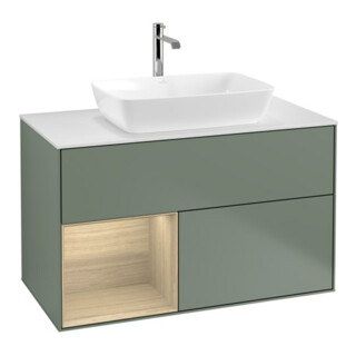V&B Meuble sous lavabo Finion 100, blanc mat, avec étagère ouverte, huile et laque