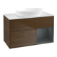 V&B Meuble sous-lavabo Finion 100, blanc mat, avec rangement médian, laqué, noyer veinée-1