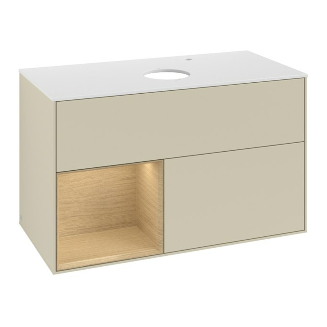 V&B Meuble sous lavabo Finion 100, blanc mat, avec rangement ouvert, gris moyen laqué