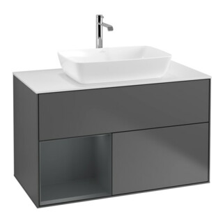 V&B Meuble sous-lavabo Finion 100, blanc mat, avec tiroir médian, anthracite mat