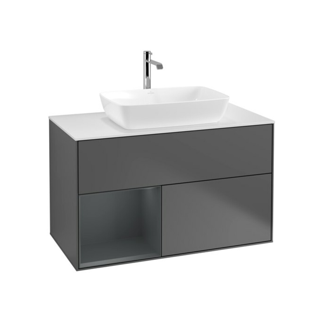 V&B Meuble sous-lavabo Finion 100, blanc mat, avec tiroir médian, anthracite mat
