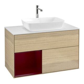 V&B Meuble sous-lavabo Finion 100, blanc mat, avec tiroir, poignée métal, finition satinée