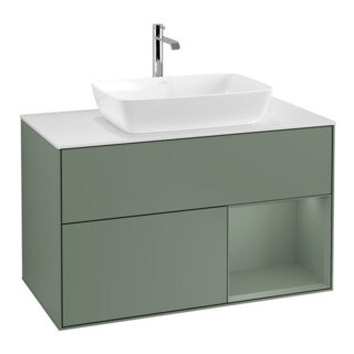 V&B Meuble sous lavabo Finion 100, Blanc mat, Bois huilé avec laque