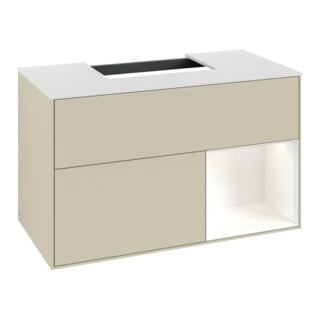 V&B Meuble sous lavabo Finion 100, blanc mat, côté droit blanc mat laqué, poignée gris mat laqué