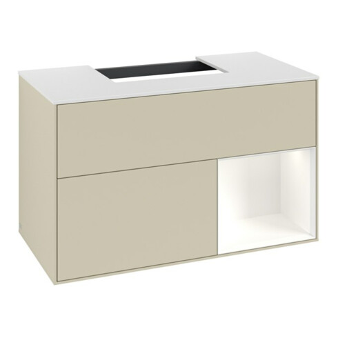 V&B Meuble sous lavabo Finion 100, blanc mat, côté droit blanc mat laqué, poignée gris mat laqué