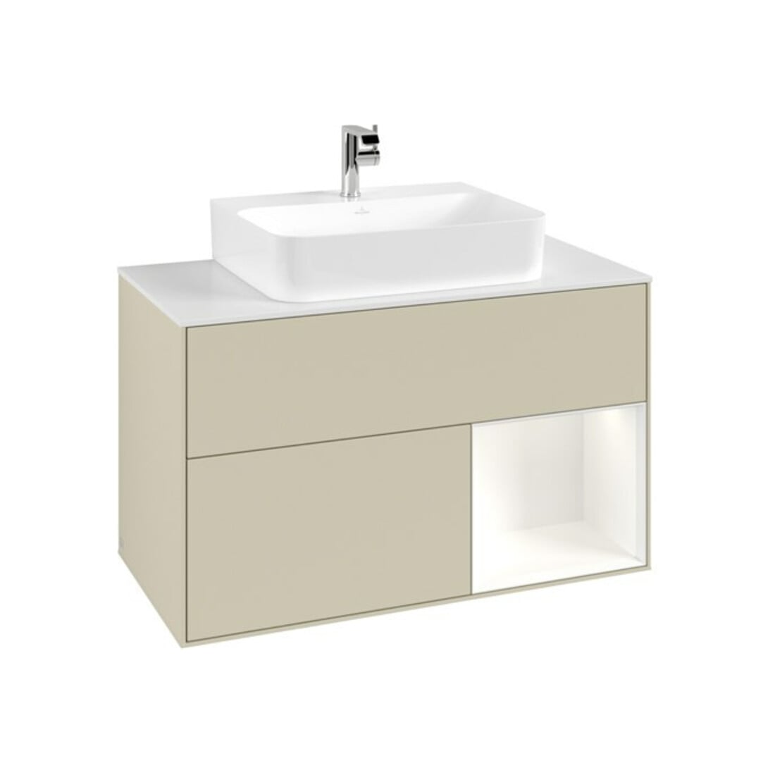 V&B Meuble sous lavabo Finion 100, blanc mat, côté droit blanc mat laqué, poignée gris mat laqué