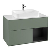 V&B Meuble sous-lavabo Finion 100, blanc mat, côté droit, bleu mat laqué, olivier mat laqué