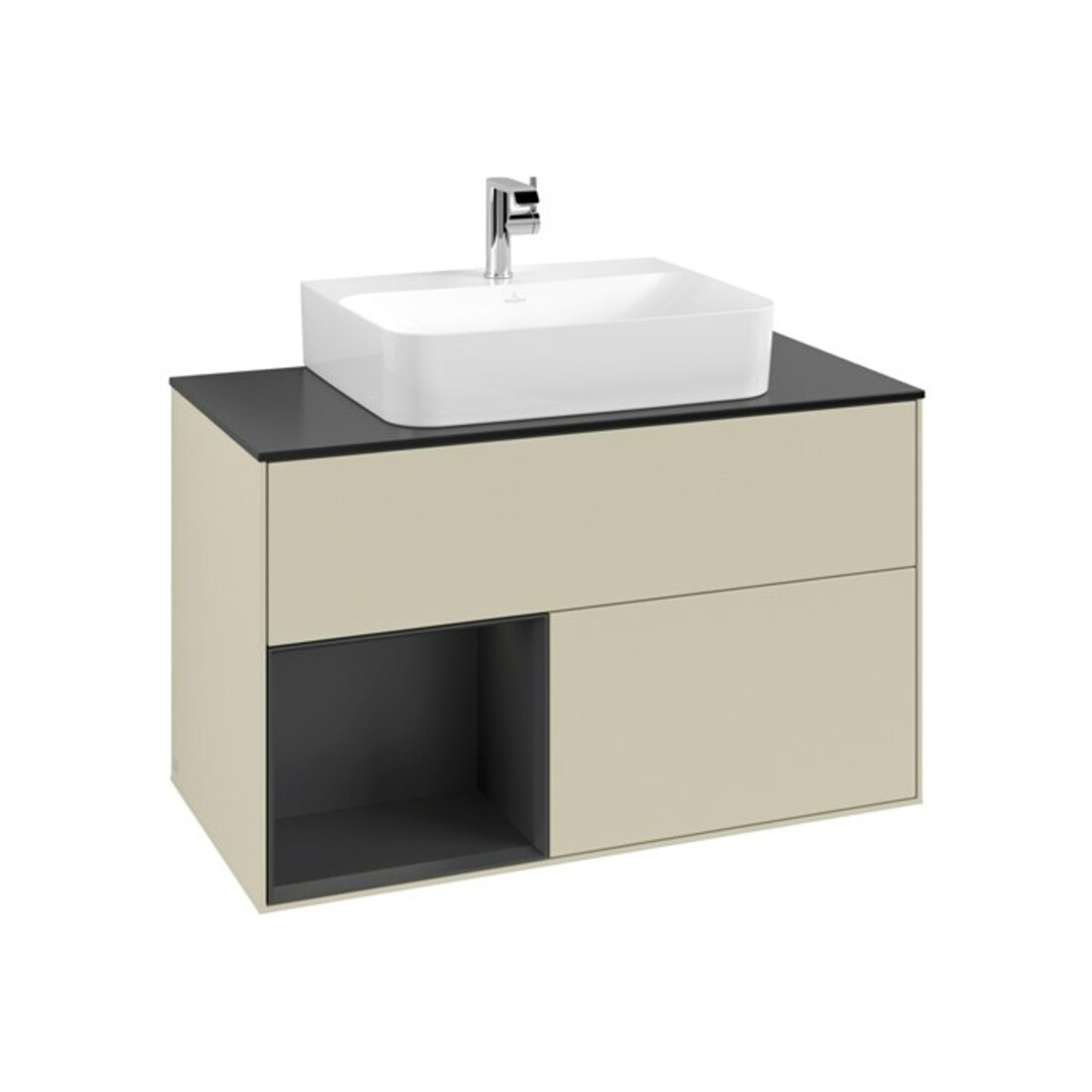 V&B Meuble sous-lavabo Finion 100, blanc mat, côté gauche, blanc mat laqué, poignée grise mat laquée