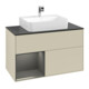 V&B Meuble sous lavabo Finion 100, blanc mat, côté gauche, bleu mat laqué, poignée argent mat laqué-4