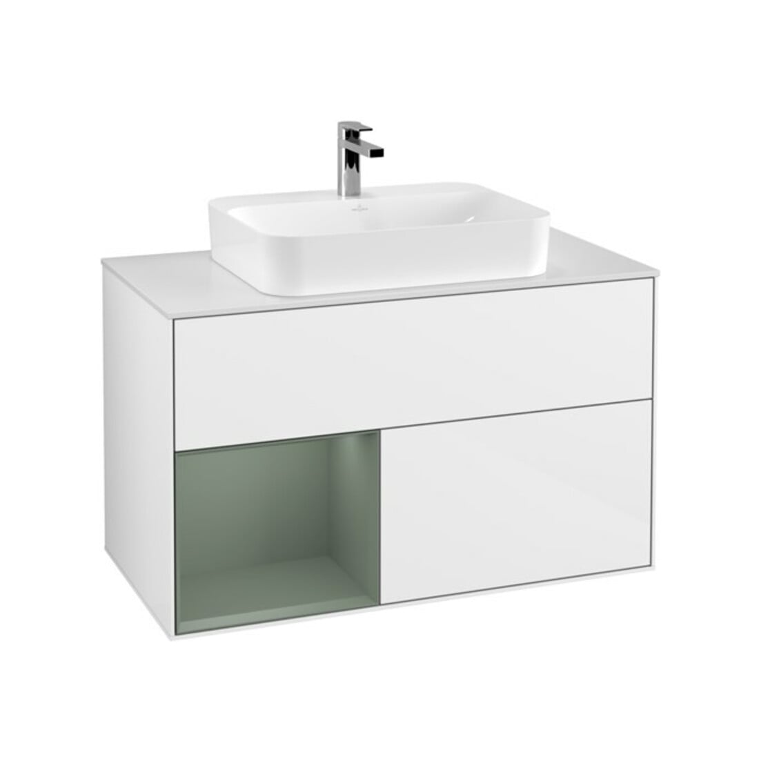 V&B Meuble sous lavabo Finion 100, blanc mat, côté gauche, laqué brillant blanc
