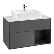 V&B Meuble sous lavabo Finion 100, blanc mat, éclairage mural, anthracite mat