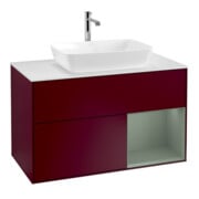 V&B Meuble sous lavabo Finion 100, blanc mat, éclairage mural, plateau huilé mat, poignée m.