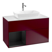 V&B Meuble sous lavabo Finion 100, blanc mat, éclairage mural, réglette bleue mat, Peo m