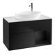 V&B Meuble sous-lavabo Finion 100, blanc mat, éclairage mural, tiroir bleu mat laqué-1