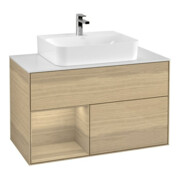 V&B Meuble sous-lavabo Finion 100, blanc mat, éclairage mural, tiroir gauche Oa ven, Oa ven