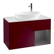 V&B Meuble sous lavabo Finion 100, blanc mat, étagère anthracite mat laqué, poignée m