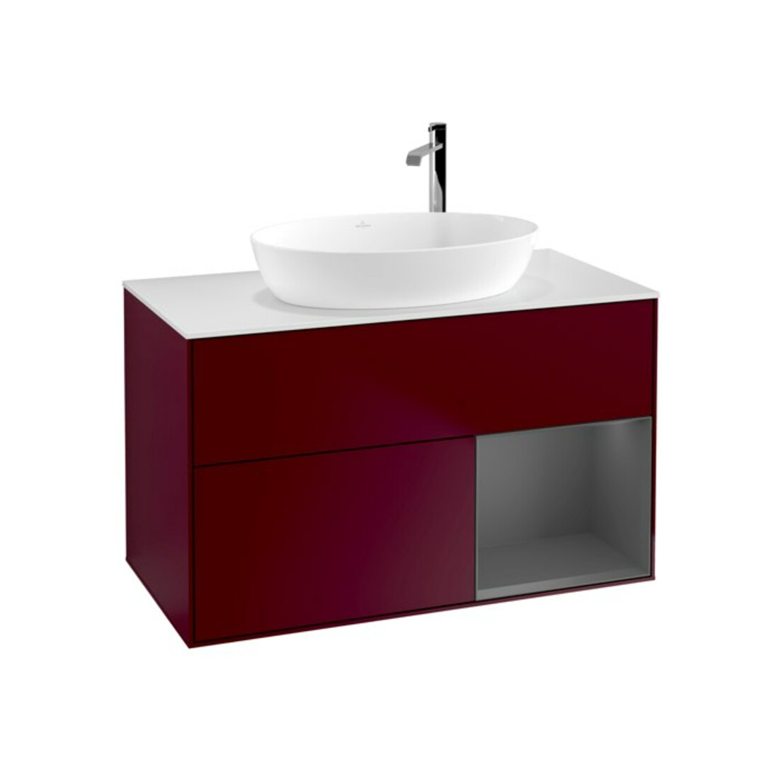 V&B Meuble sous lavabo Finion 100, blanc mat, étagère anthracite mat laqué, poignée m