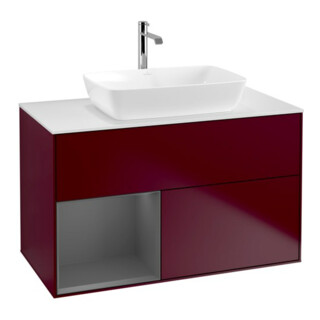 V&B Meuble sous-lavabo Finion 100, blanc mat, étagère anthracite mat laqué, poignée m