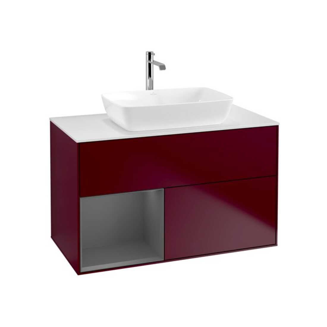 V&B Meuble sous-lavabo Finion 100, blanc mat, étagère anthracite mat laqué, poignée m
