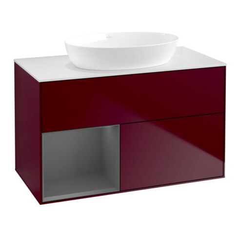 V&B Meuble sous lavabo Finion 100, blanc mat, étagère anthracite mat laqué, poignée m