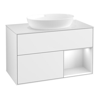 V&B Meuble sous lavabo Finion 100, blanc mat, étagère blanc laqué, brillant blanc laqué
