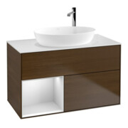 V&B Meuble sous lavabo Finion 100, blanc mat, étagère blanc mat, laqué, veinage bois